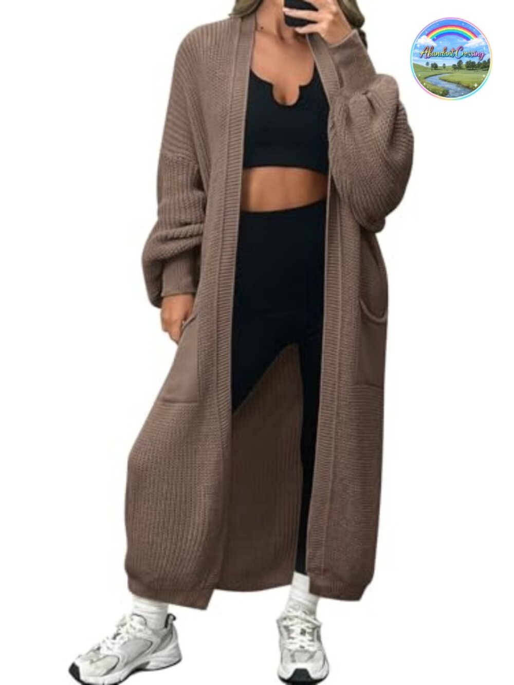 LILLUSORY Women's Cardigan Long Oversized Open Front 100% Acrylic with Pockets